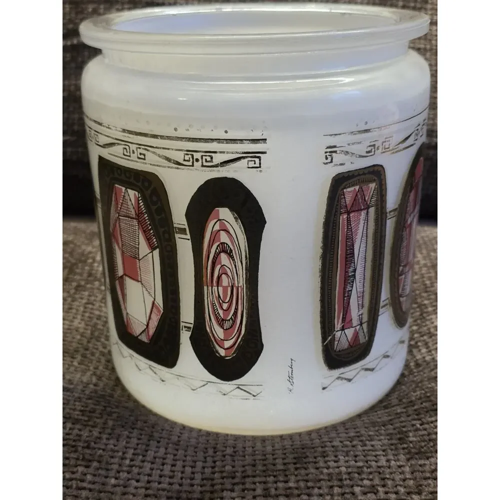 Vintage Mid-Century Modern White Geometric Design Harry Sternberg Jar 7.5'' MCM